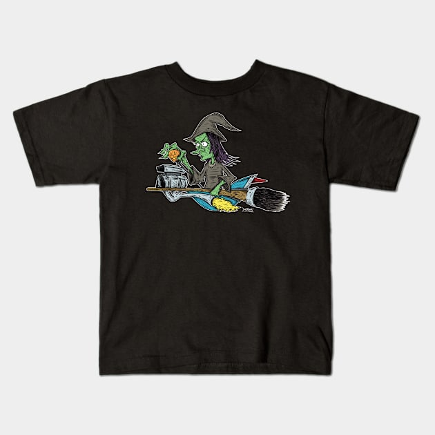 "Blown Broomstick" Kids T-Shirt by PheckArt